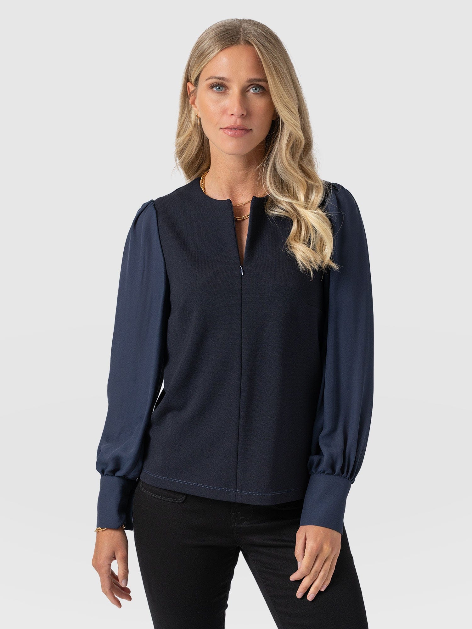 Esme Zip Up Top - Navy - Women's T-shirts | Saint + Sofia® EU
